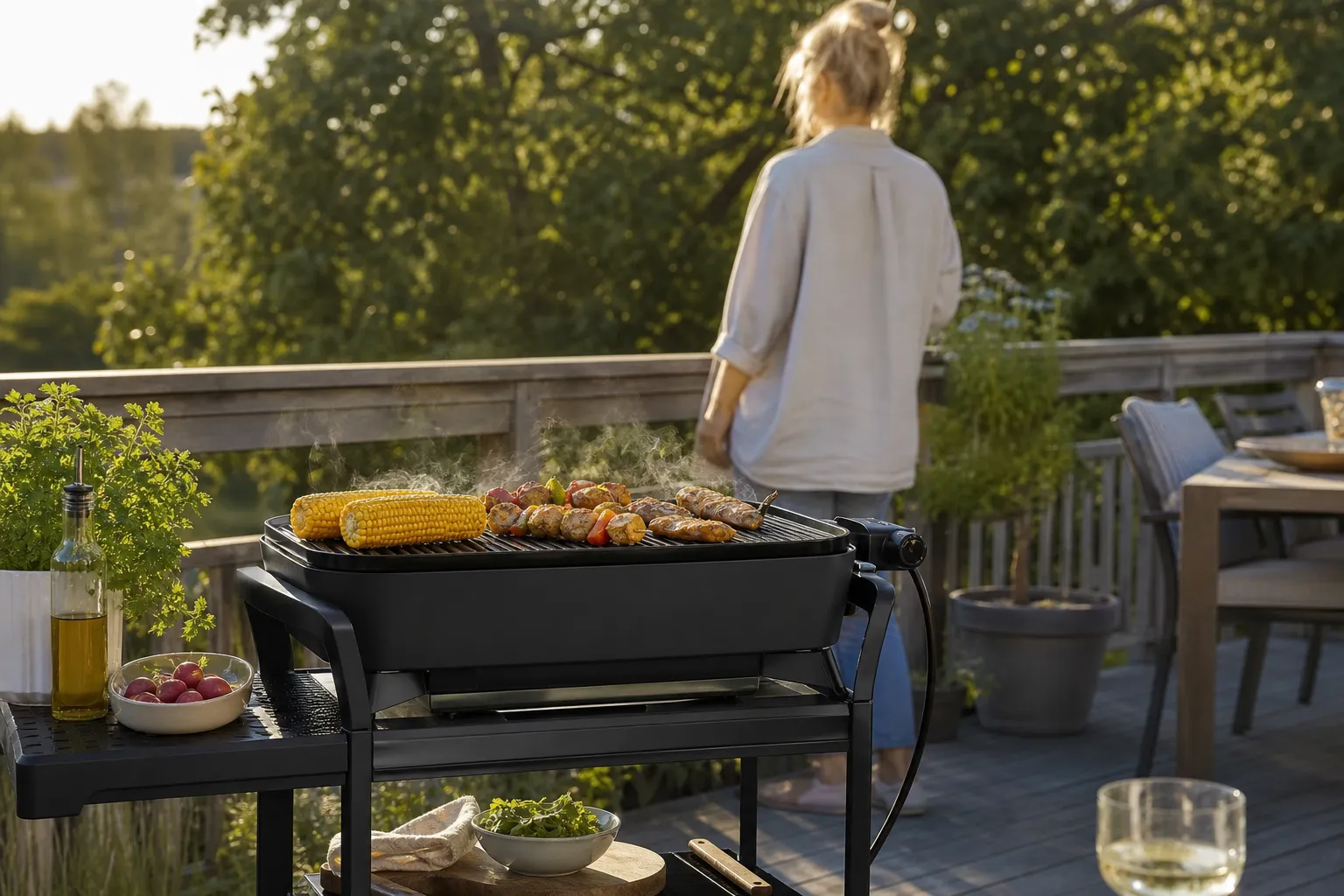 Elgrill med öppet lock jämförs med en annan modell i butik