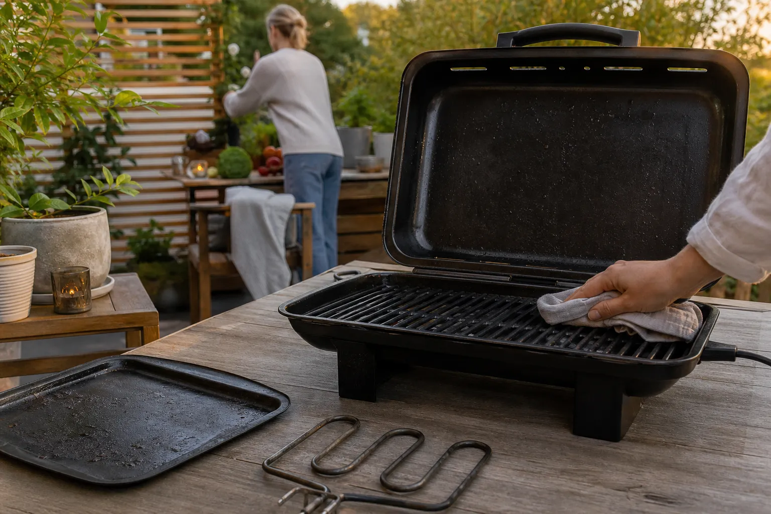 Elgrillens galler och element rengörs separat efter avsvalning