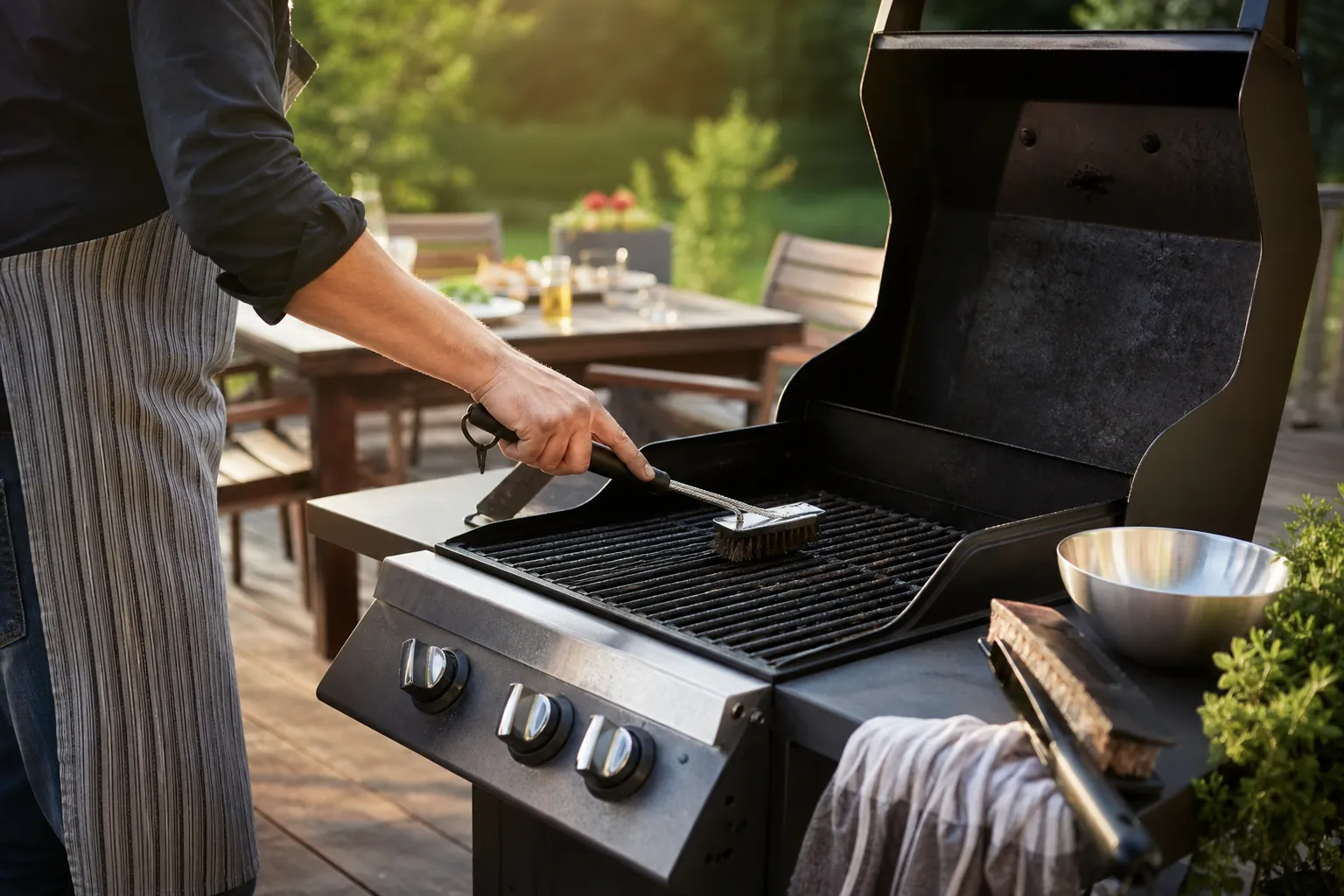 Grillgaller rengörs med stålborste efter avslutad grillning