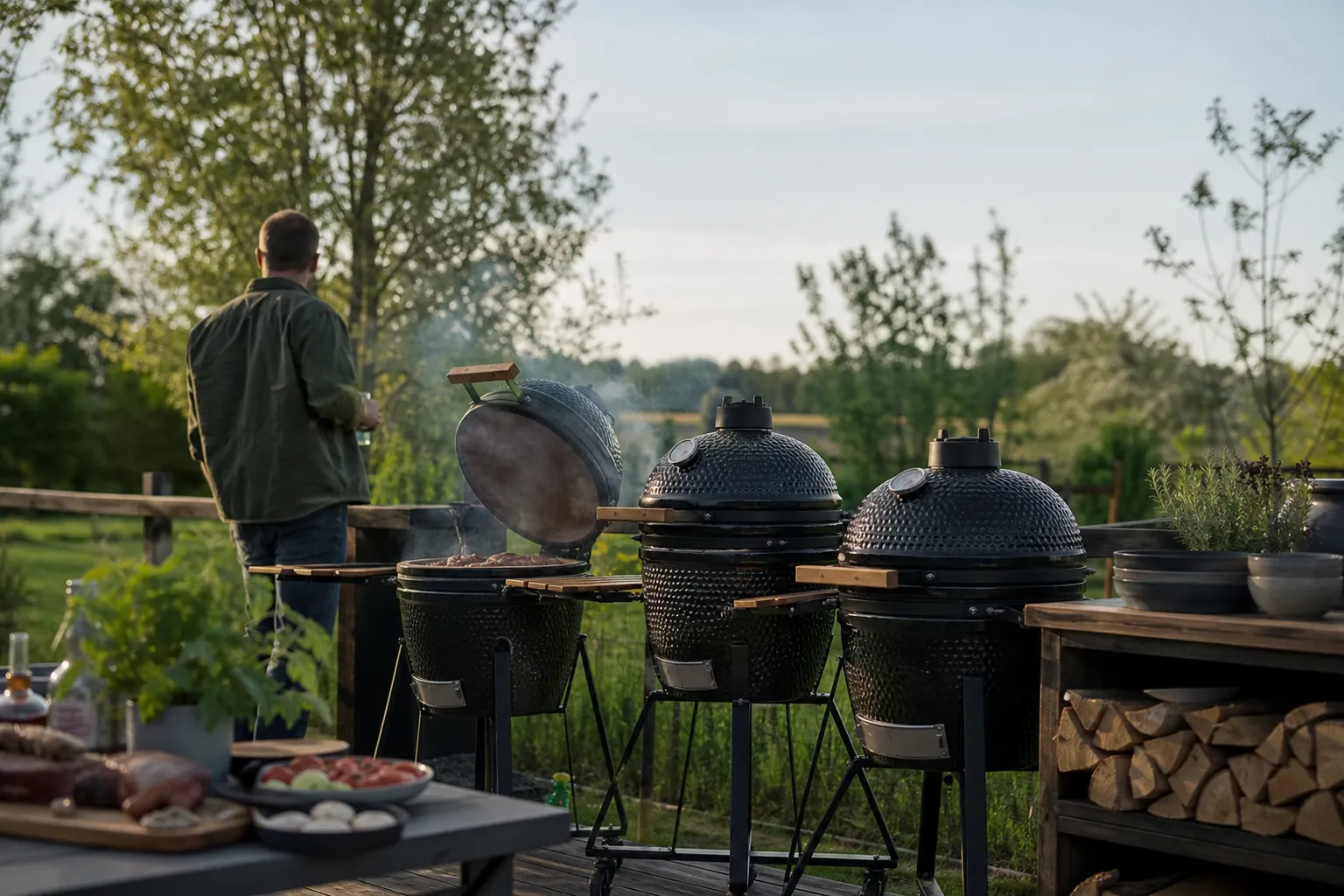 Två kamadogrillar i olika storlek uppställda sida vid sida