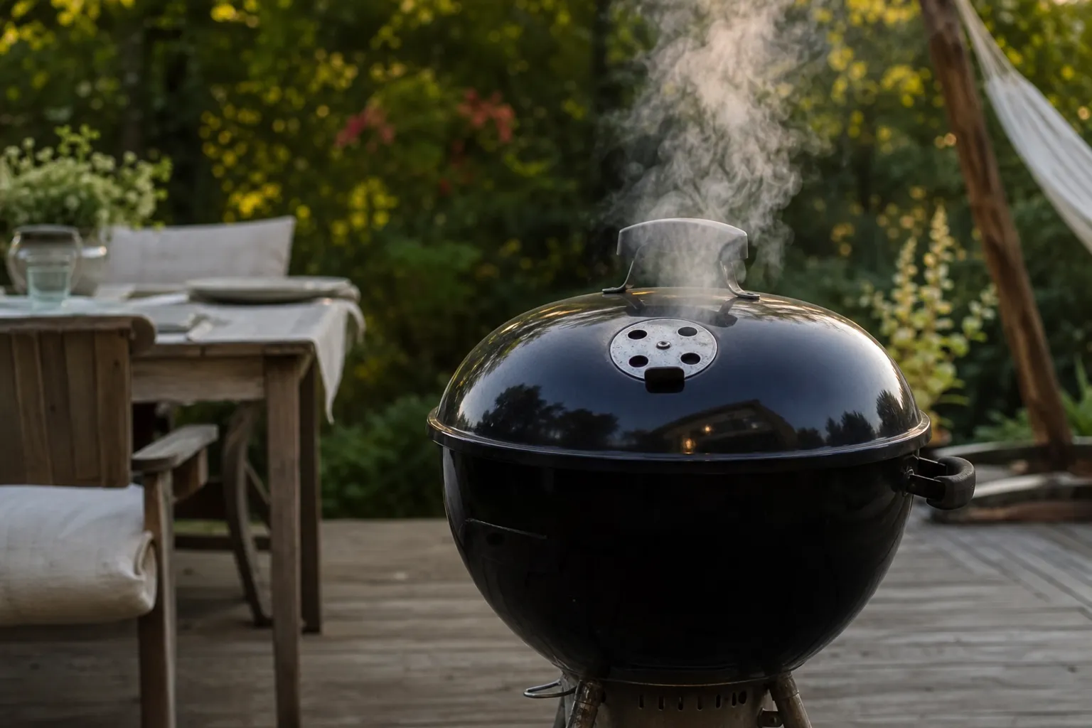 Kolgrill med stängt lock och synlig ventil
