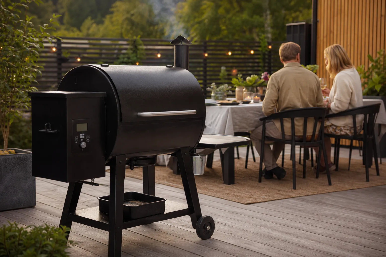 Kontrollpanel på en pelletsgrill med display för temperaturinställning