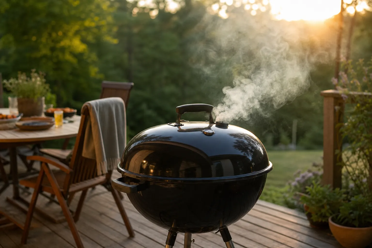 Nybörjare startar en smoker med lock och termometer synlig