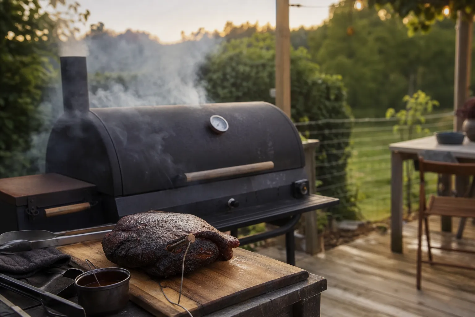 Termometersond som mäts i kammare och kött på en smoker